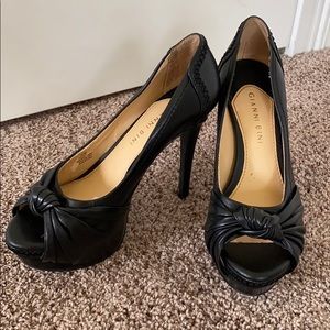 Peep toe, real leather, black Gianni Bini heels